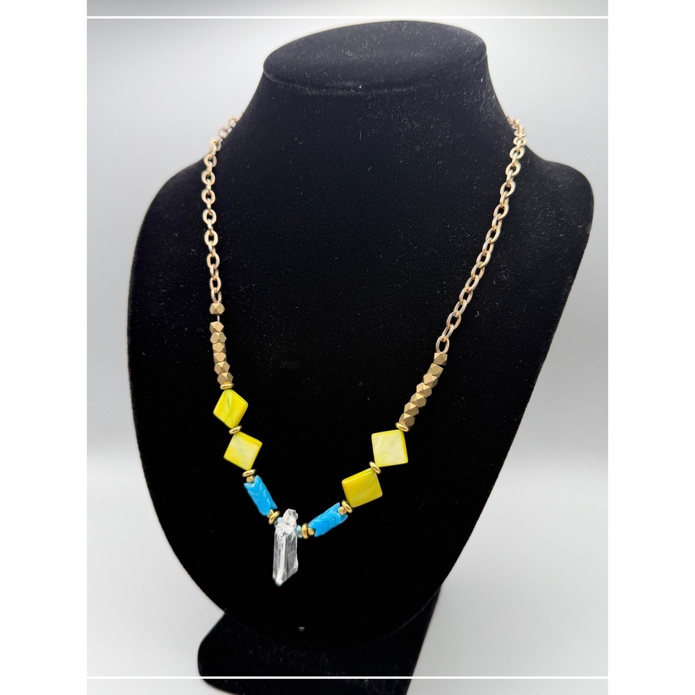 Boho Quartz Crystal Point Necklace Starry Crown Artisan Beaded Necklace #1147